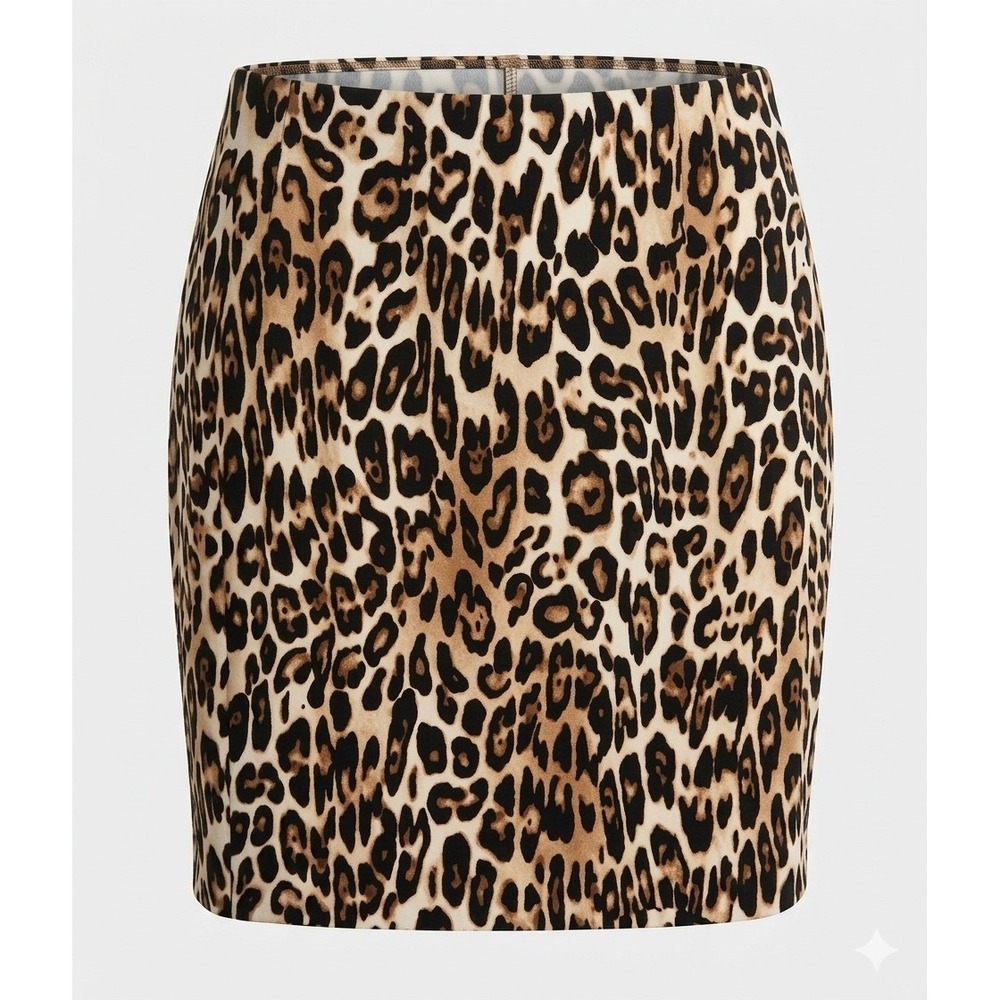 Chicos Stretch Leopard Print Pencil Skirt Tan Black Animal‎ XL Chic Bodycon Bold